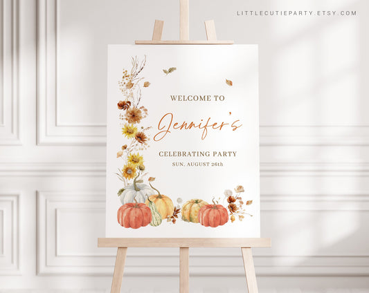 Editable Falling In Love Welcome Sign, Autumn Pumpkin Baby Shower Sign, Welcome Board, Welcome Template Shower Decoration FLLBS001