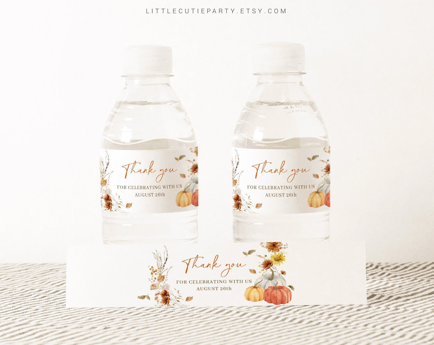Editable Falling In Love Water Bottle Labels, Bottle Label for Autumn Pumpkin Baby Shower Decorations Theme FLLBS001