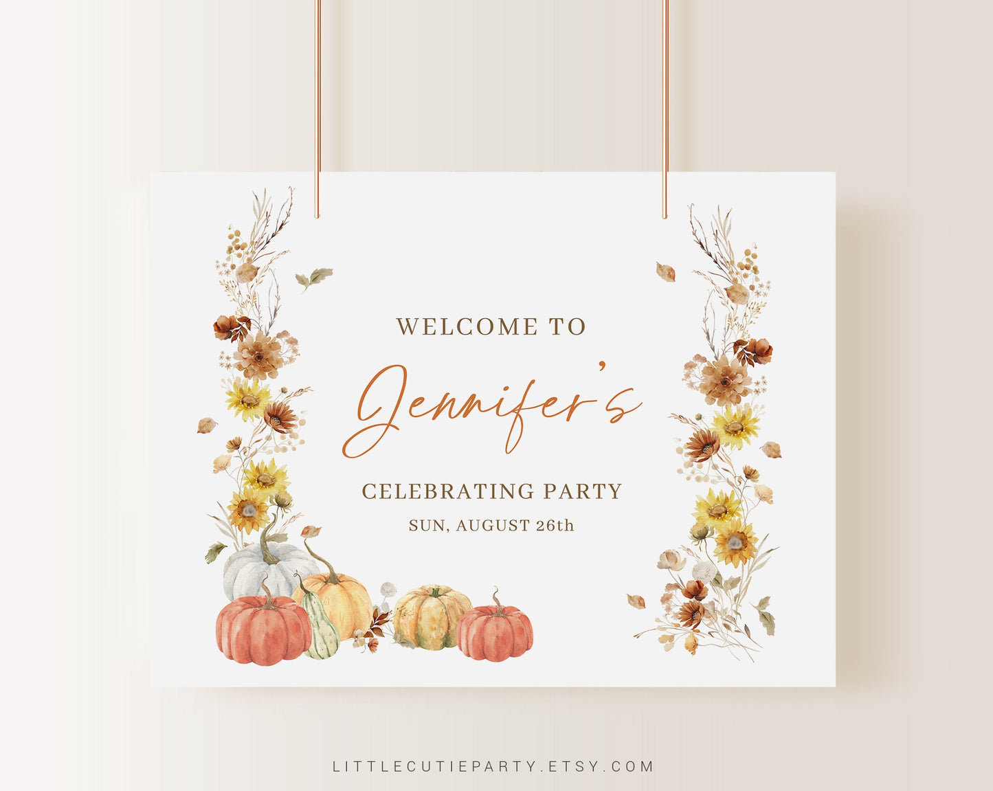 Editable Falling In Love Backdrop, Autumn Pumpkin Baby Shower Banner, Shower Sign for Fall in Love Banner Welcome Sign FLLBS001