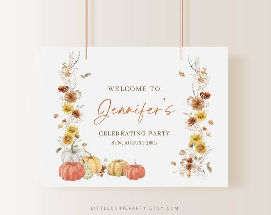 Editable Falling In Love Backdrop, Autumn Pumpkin Baby Shower Banner, Shower Sign for Fall in Love Banner Welcome Sign FLLBS001