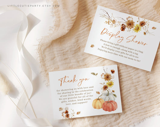 Editable Falling In Love Baby Shower Thank you Card, Baby Shower Display Card for Little Pumpkin Baby Shower Decor FLLBS001