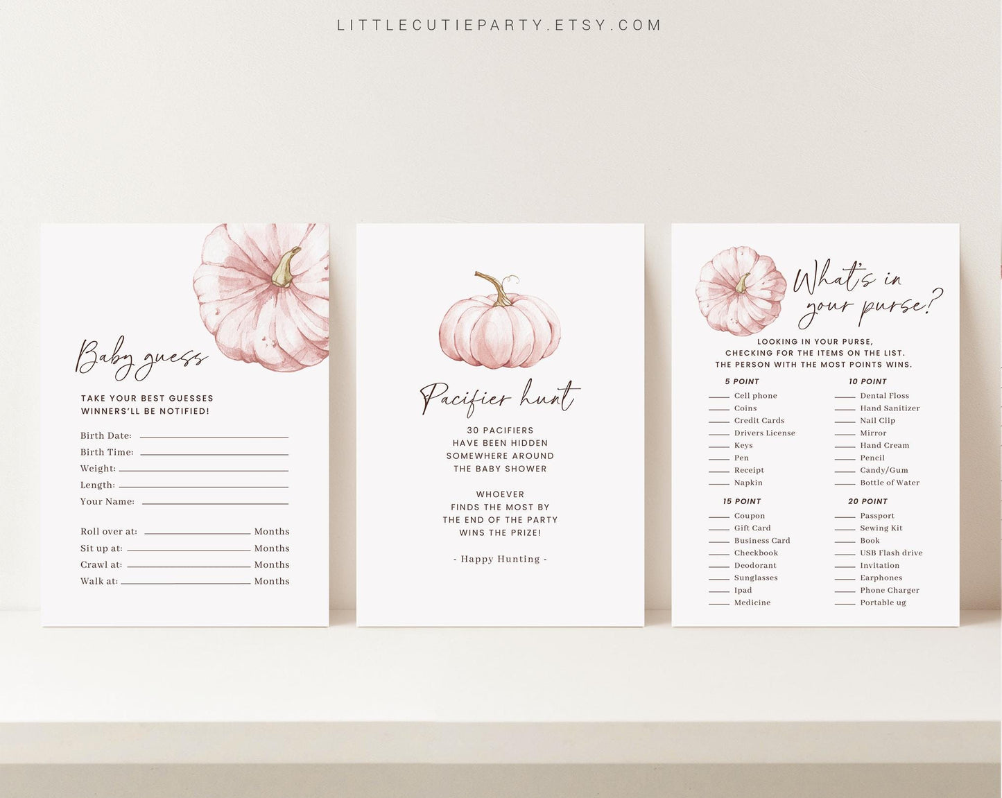 10 Editable Pink Pumpkin Baby Shower Games, Little Pumpkin is on the Way Games Bundle, Pumpkin Game Set for Baby Shower Activities PPKBS002