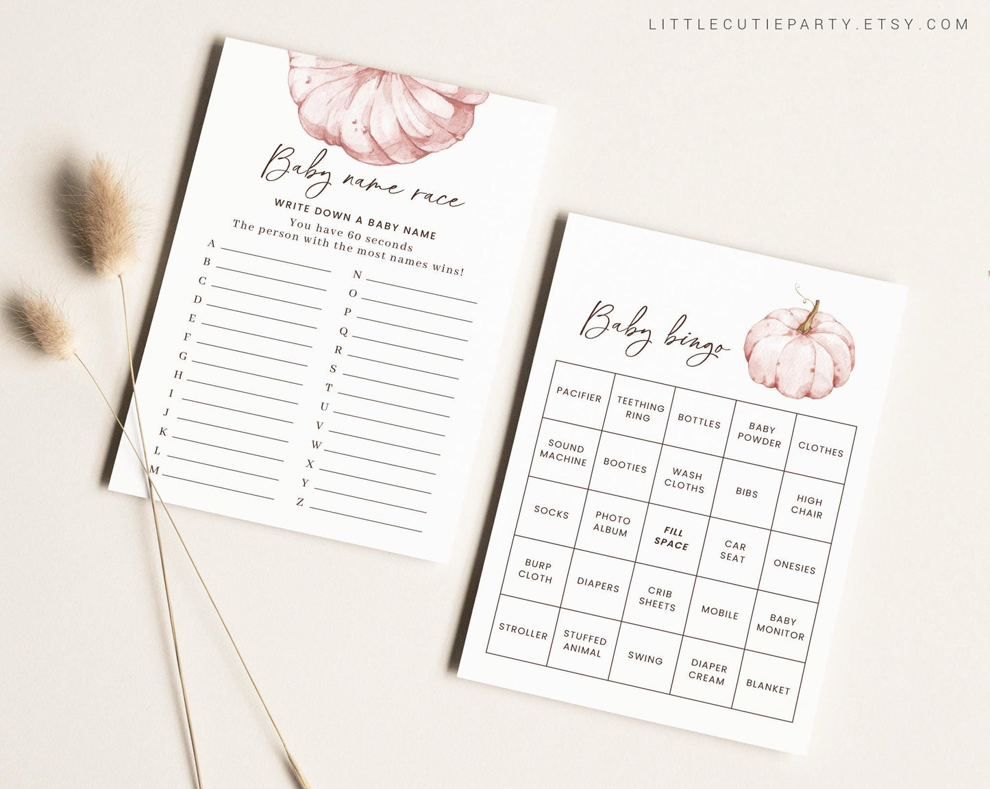 10 Editable Pink Pumpkin Baby Shower Games, Little Pumpkin is on the Way Games Bundle, Pumpkin Game Set for Baby Shower Activities PPKBS002