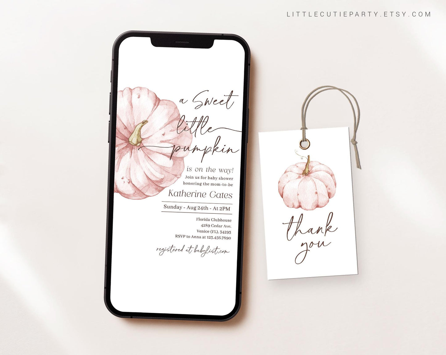 Editable Pink Pumpkin Baby Shower Invites, Sweet Little Pumpkin Baby Shower Invite, Digital Invite for Girl Pumpkin Baby Shower PPKBS002