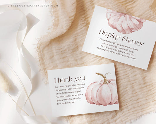 Editable Pink Pumpkin Baby Shower Thank you Card, Baby Shower Display Card for Little Pumpkin Baby Shower Girl Decor PPKBS002