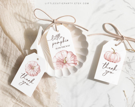 Editable Pink Pumpkin Favor, Thank You Favor Tag, Thank you Tags, Gift Tag for Fall Pumpkin Girl Decorations PPKBS002