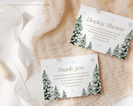 Editable Baby Its Cold Outside Thank you Card, Snowflake Baby Shower Display Card WINBS002