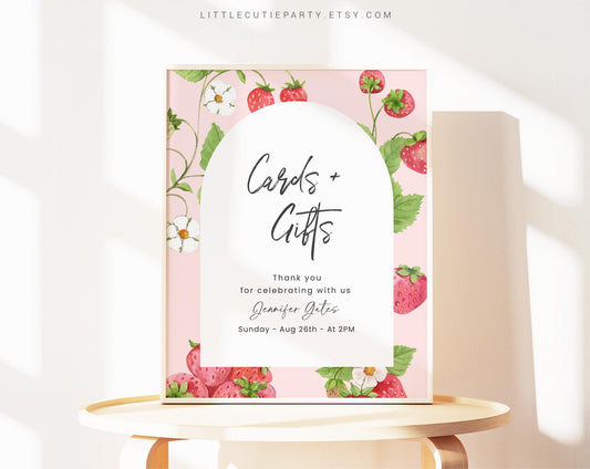 Editable Strawberry Party Sign Template, Strawberry Baby Shower Custom Sign, Strawberry Party Decorations Templates STRWBS001