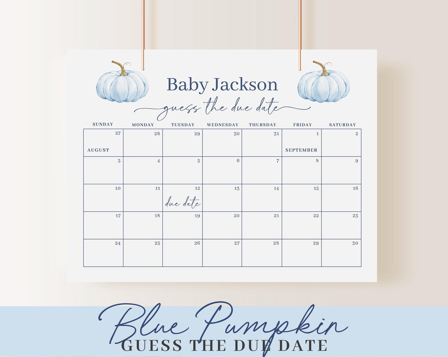 Editable Blue Pumpkin Baby Shower Invitation Bundle, Blue Little Pumpkin is On The Way with Games Bundle and Blue Fall Shower Decor BPKBS001
