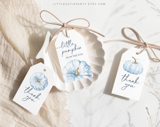 Editable Blue Pumpkin Favor, Thank You Favor Tag, Thank you Tags, Gift Tag for Fall Pumpkin Boy Decorations BPKBS001