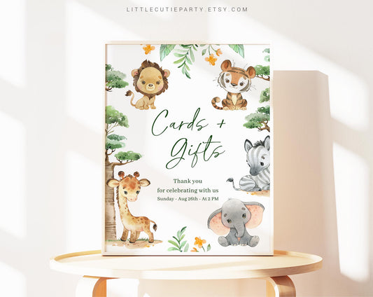 Editable Safari Baby Shower Sign, Custom Sign Template for Baby Shower Party with Safari Animal Decoration Theme SAFRBS001