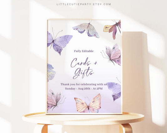 Editable Purple Butterfly Baby Shower Sign Template, Butterfly Baby Shower Custom Sign, Butterfly Baby Shower Theme BTFBS002