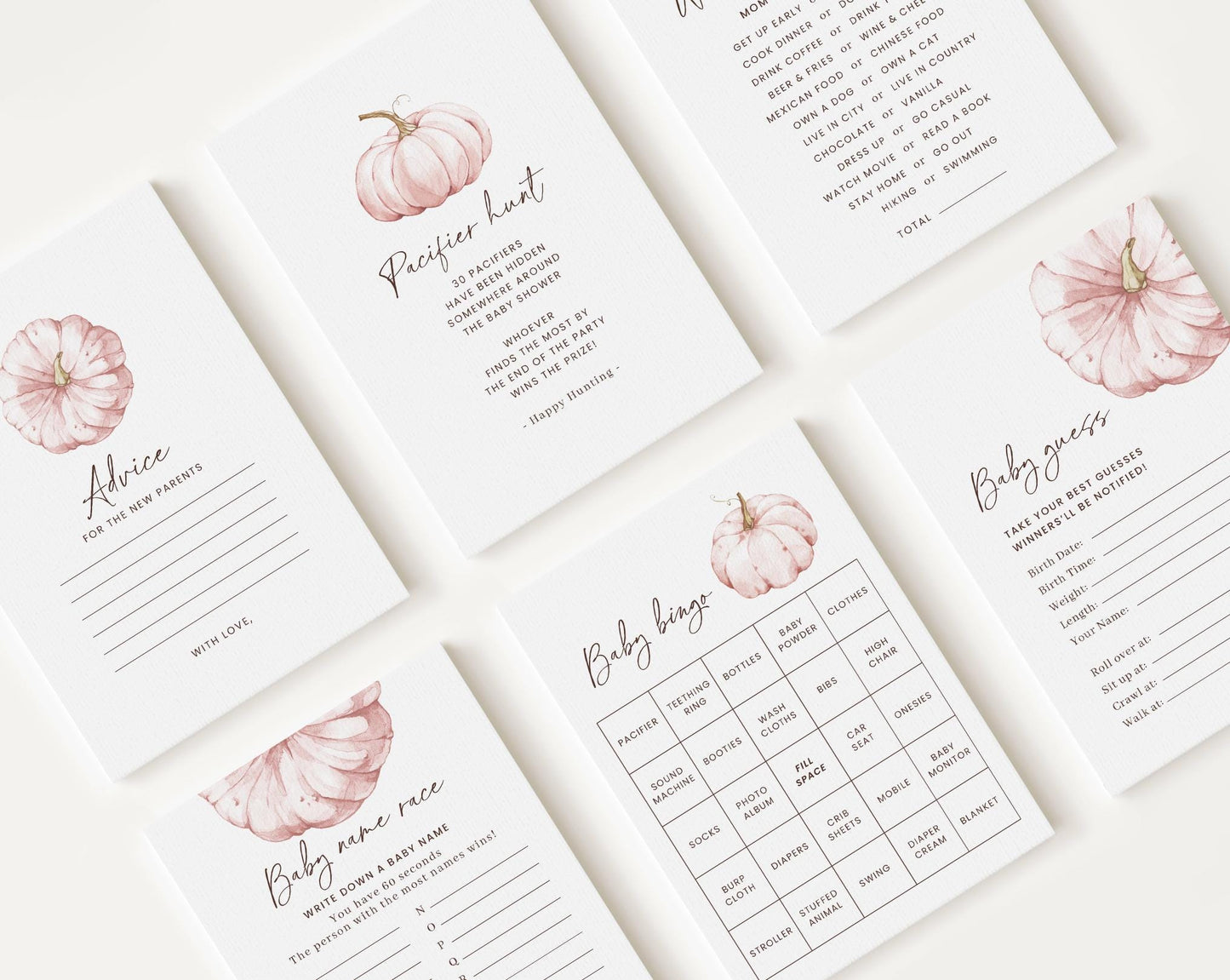 10 Editable Pink Pumpkin Baby Shower Games, Little Pumpkin is on the Way Games Bundle, Pumpkin Game Set for Baby Shower Activities PPKBS002