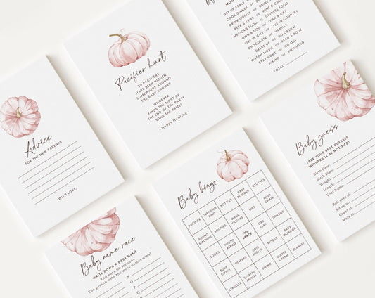 10 Editable Pink Pumpkin Baby Shower Games, Little Pumpkin is on the Way Games Bundle, Pumpkin Game Set for Baby Shower Activities PPKBS002