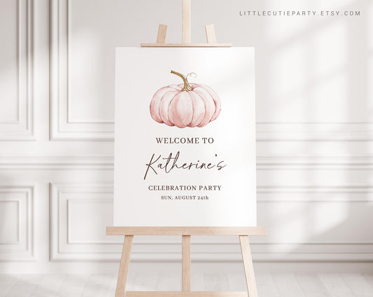Editable Pink Pumpkin Welcome Sign, Sweet Little Pumpkin Baby Shower Sign, Welcome Board, Welcome Template Shower Decoration PPKBS002