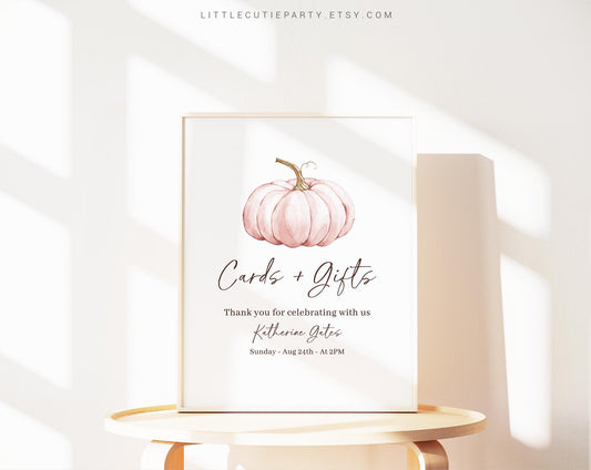 Editable Pink Pumpkin Baby Shower Sign, Custom Sign Template for Sweet Little Pumpkin is on the way Baby Shower Party Theme PPKBS002