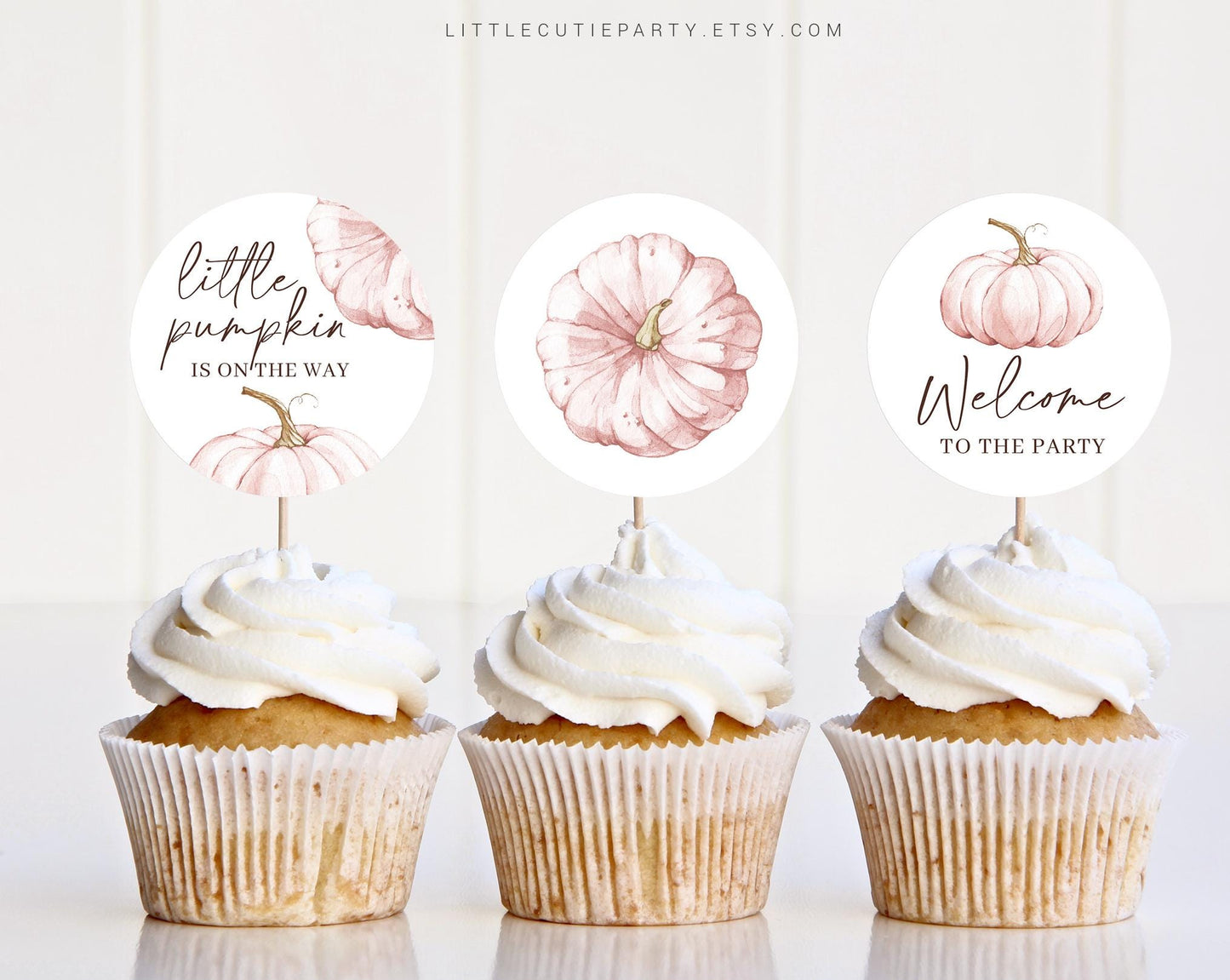 Editable Pink Pumpkin Cake Topper, Cupcake Toppers, Cake Topper Template, Sweet Little Pumpkin Baby Shower Decorations PPKBS002
