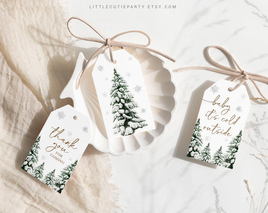 Editable Baby Its Cold Outside Favor Tag, 3 Thank you Tags for Winter Baby Shower Party WINBS002