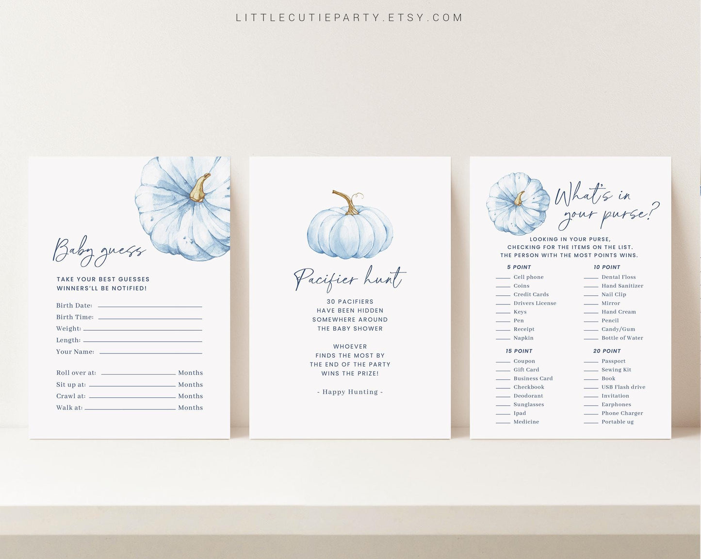 10 Editable Blue Pumpkin Baby Shower Games, Blue Little Pumpkin is on the way Games, Pumpkin Game Set for Baby Shower Activities BPKBS001