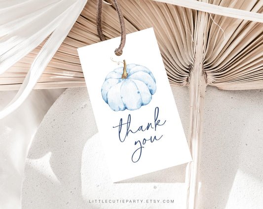 Editable Blue Pumpkin Baby Shower Invitation, Blue Little Pumpkin is On The Way with Diaper Raffle, Books for Baby and Tag BPKBS001
