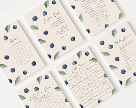 10 Editable Blueberry Baby Shower Games, Berry Baby Shower Games, Nautical Baby Shower Game Bundle, Blueberry Theme BLUEBS002