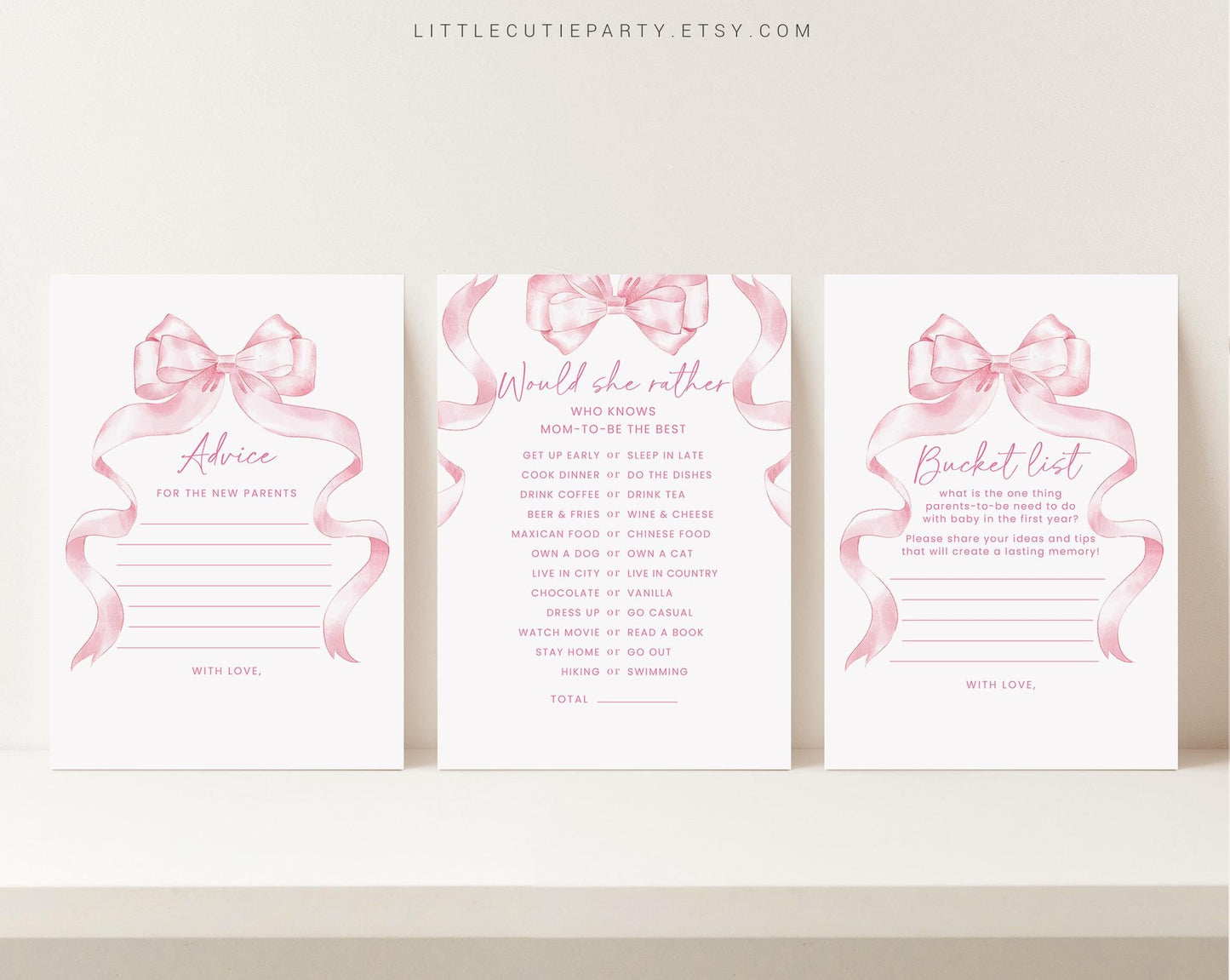 10 Editable Pink Bow Baby Shower Games, Pink Ribbon Baby Shower Games Bundle, Baby Girl Baby Shower Party Games PBWBS001