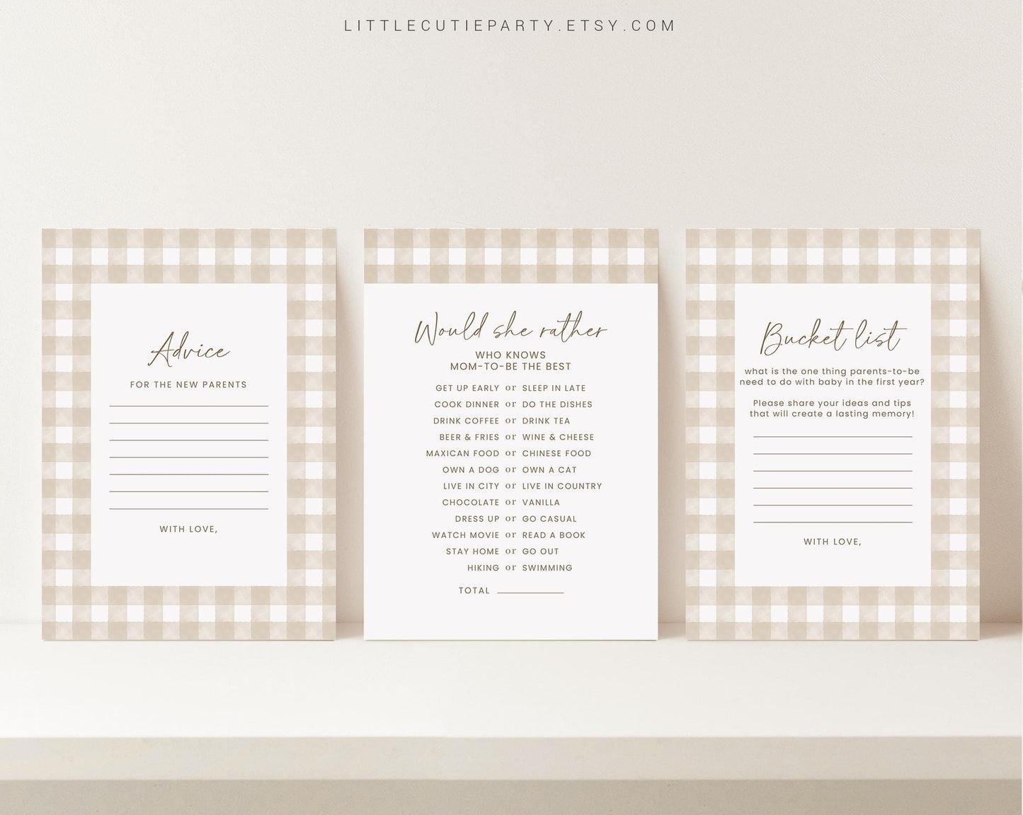 10 Editable Neutral Baby Shower Games, Beige Gingham Baby Shower Games Bundle, Gender Neutral Baby Shower Party Games NGHBS001