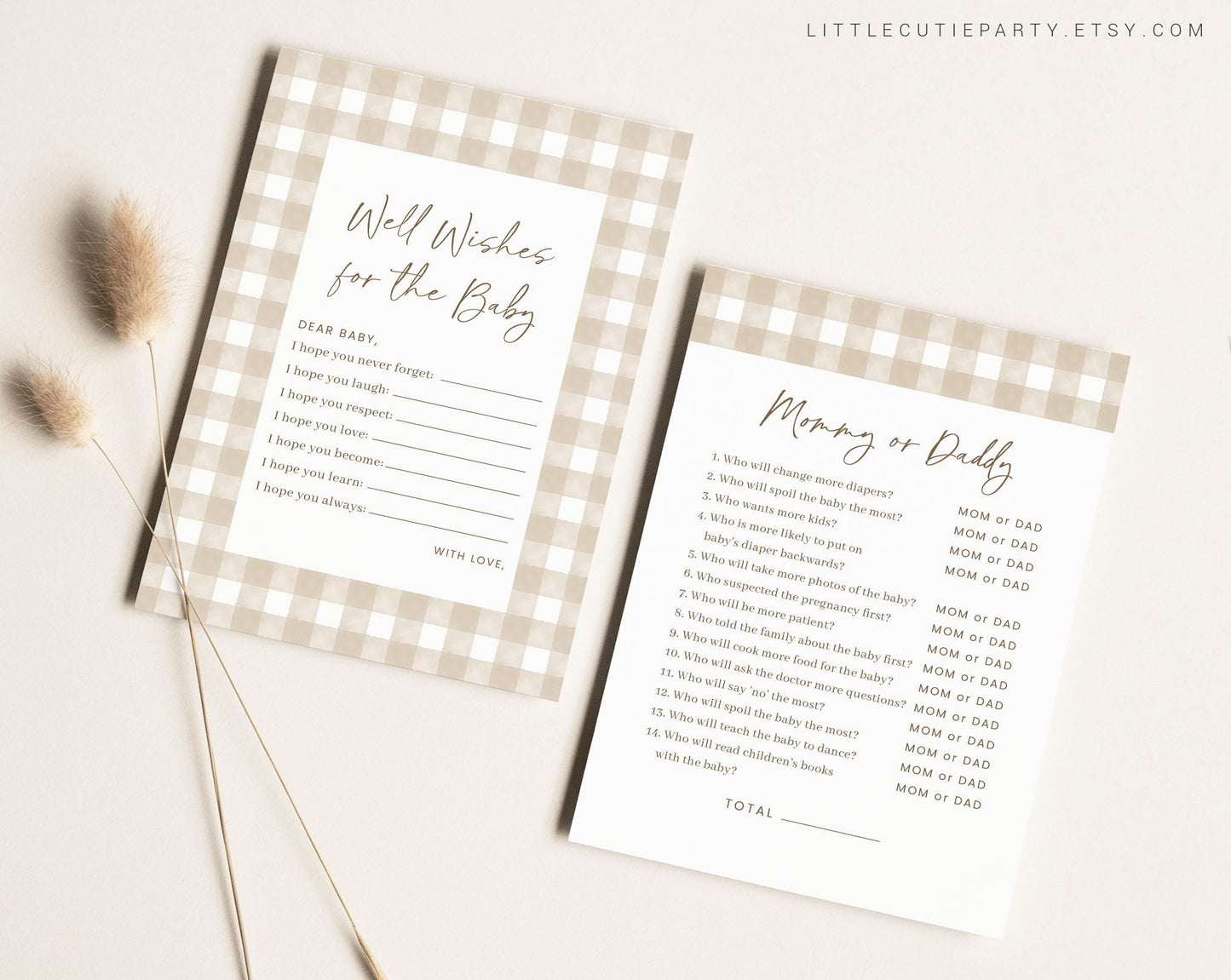 10 Editable Neutral Baby Shower Games, Beige Gingham Baby Shower Games Bundle, Gender Neutral Baby Shower Party Games NGHBS001