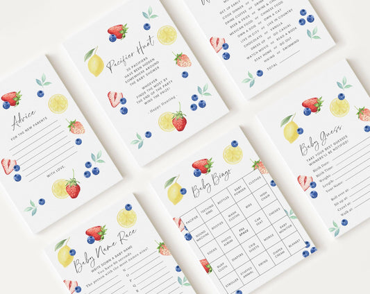 10 Editable Blueberry Lemon Strawberry Baby Shower Games, Gender Neutral Baby Shower Games Bundle, Blueberry Lemon Strawberry Game BLEMBS002
