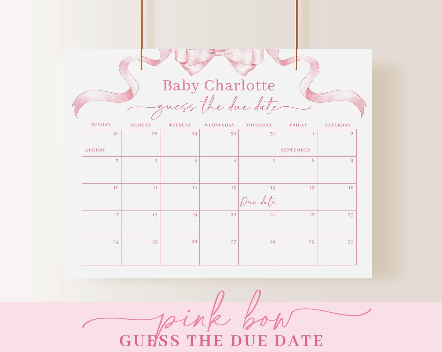 Editable Pink Bow Baby Shower Invitation Bundle, Pink Ribbon Baby Shower Bundle Set with Games Bundle and Girl Baby Shower Decor PBWBS001