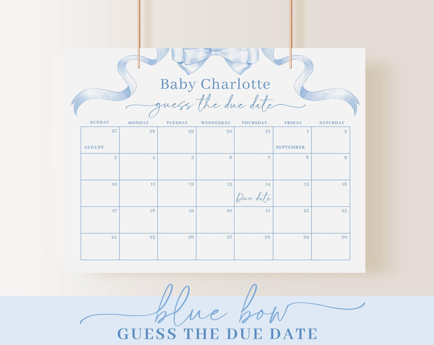 Editable Blue Bow Baby Shower Invitation Bundle, Blue Ribbon Baby Shower Bundle Set with Games Bundle and Boy Baby Shower Decor BBWBS001