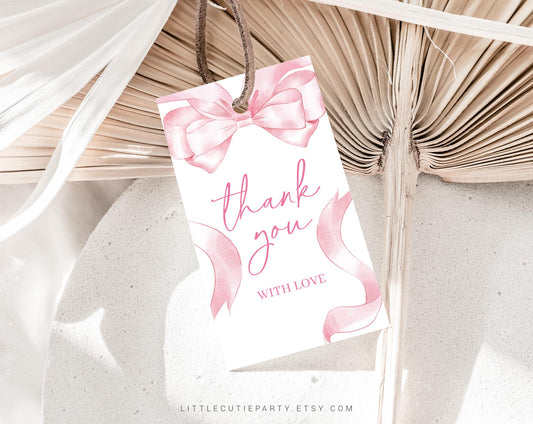 Editable Pink Bow Baby Shower Invitation, Pink Ribbon Baby Shower Invitation, with Diaper Raffle, Books for Baby and Tag PBWBS001