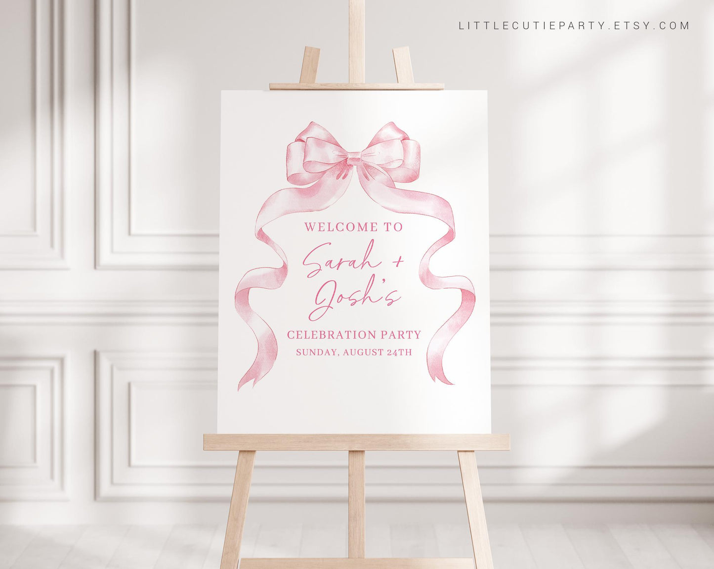 Editable Pink Bow Baby Shower Welcome Sign, Pink Ribbon Baby Shower Sign, Welcome Board, Baby Girl Welcome Template PBWBS001