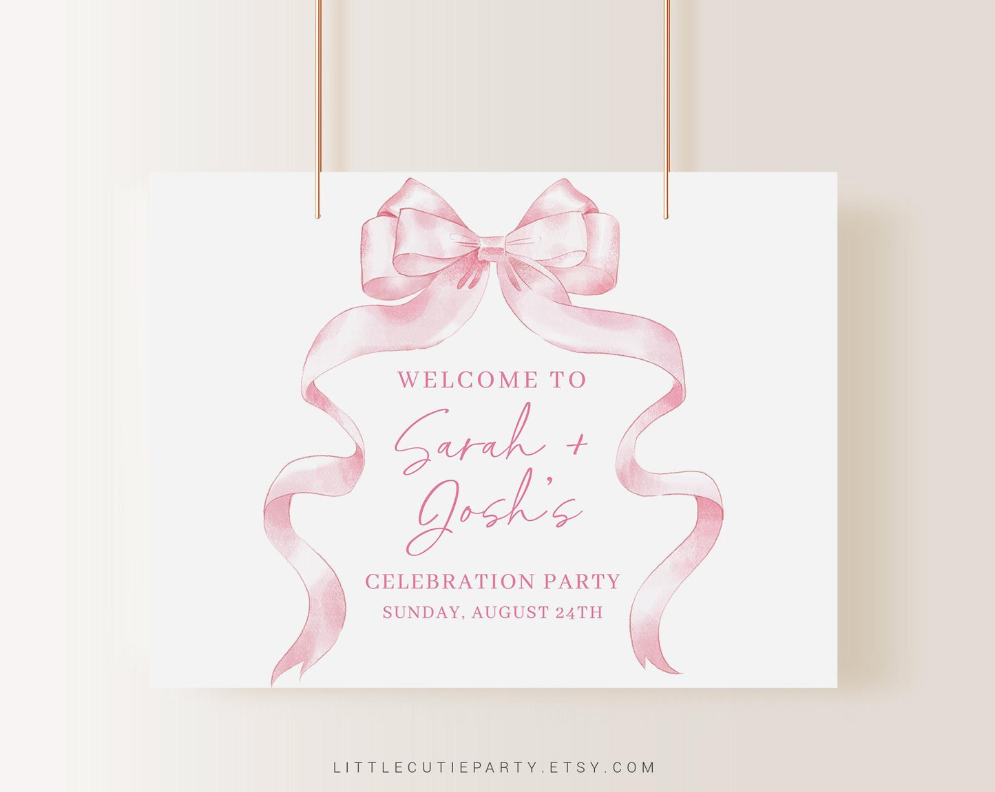 Editable Pink Ribbon Baby Shower Backdrop, Pink Bow Baby Shower Banner, Shower Sign for Baby Girl Banner Welcome Sign PBWBS001