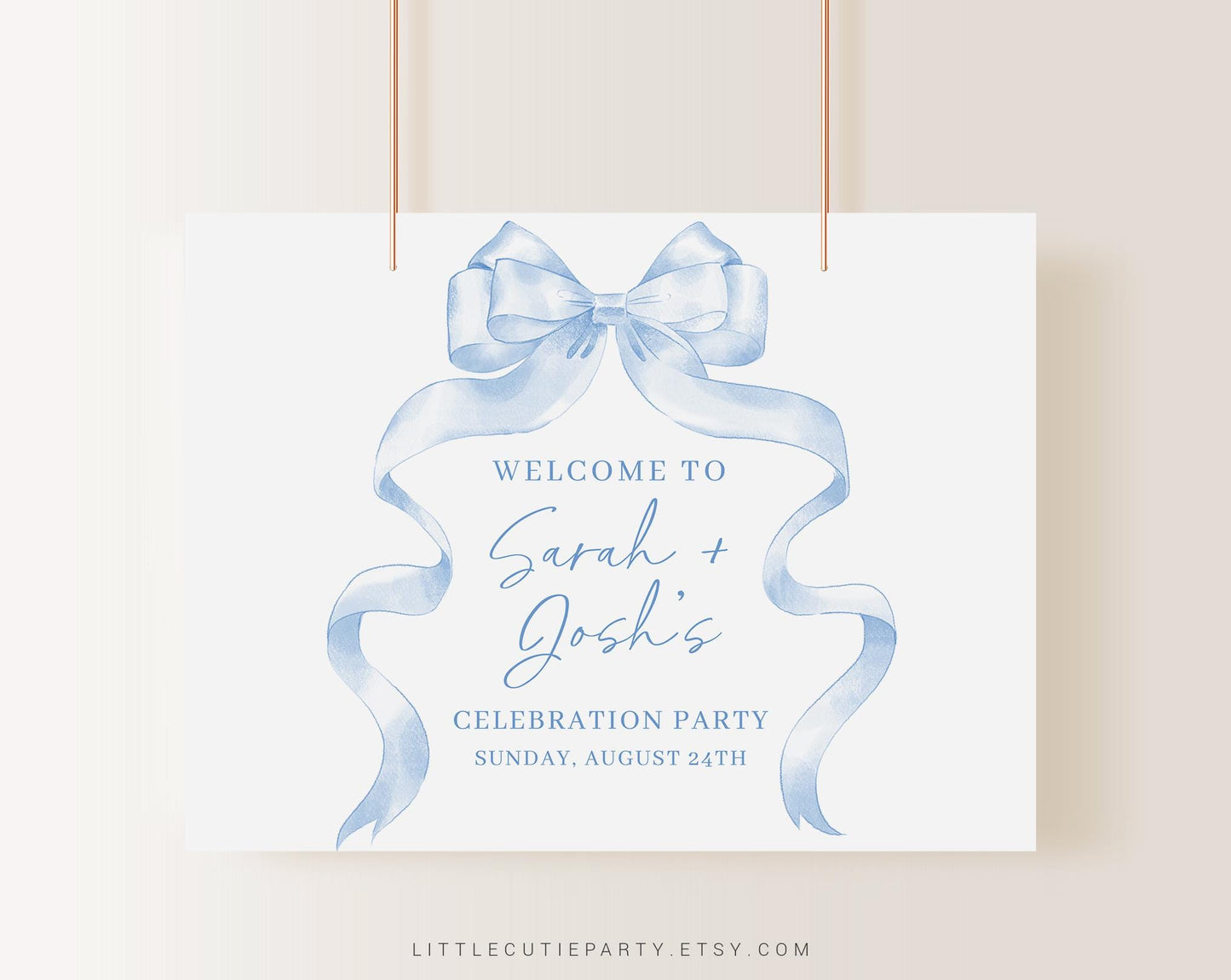 Editable Blue Ribbon Baby Shower Backdrop, Blue Bow Baby Shower Banner, Shower Sign for Baby Boy Banner Welcome Sign BBWBS001