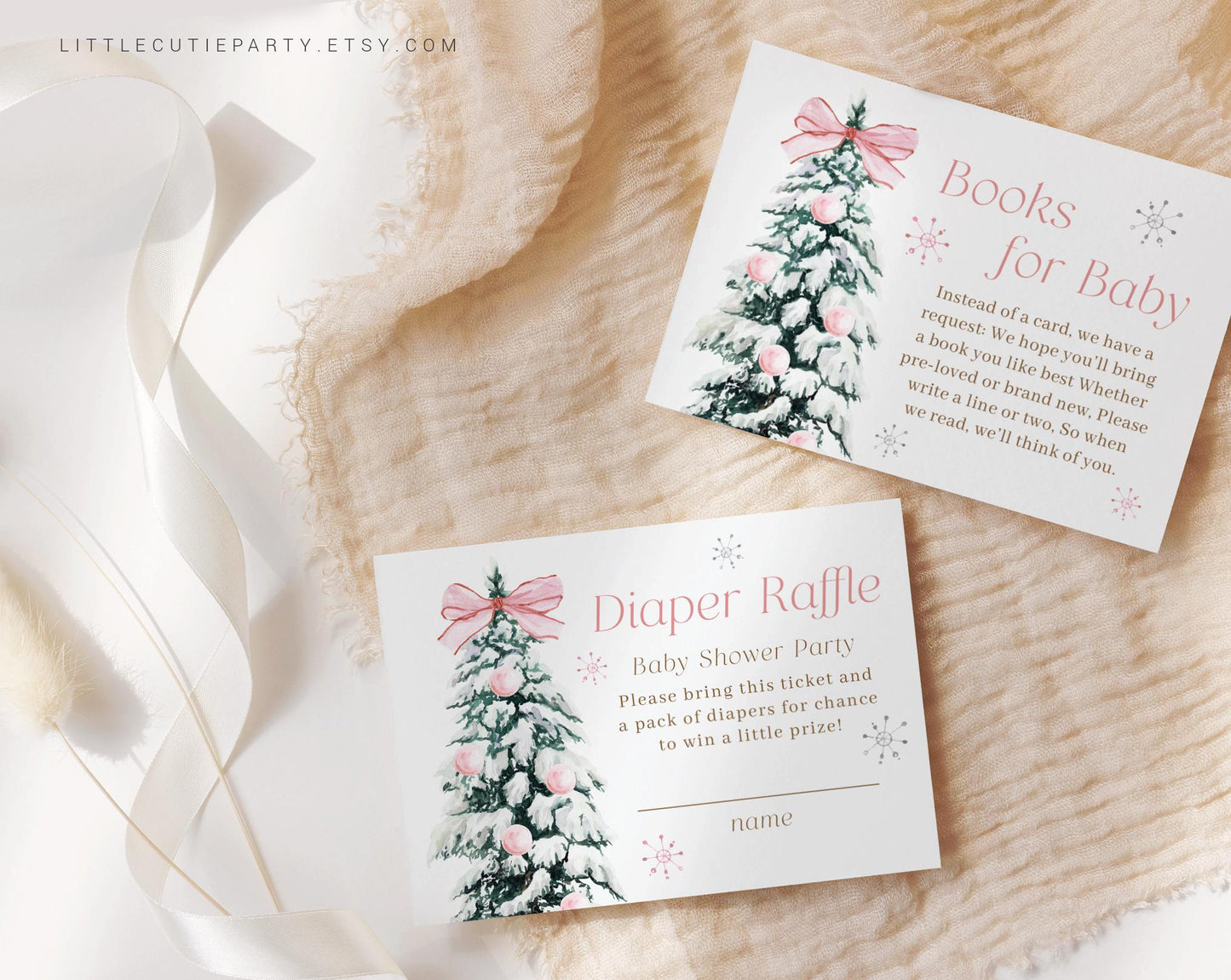 Editable Baby Its Cold Outside Pink Baby Shower Invitation, Baby Its Cold Outside Girl with Diaper Raffle, Books for Baby and Tag PWINBS001