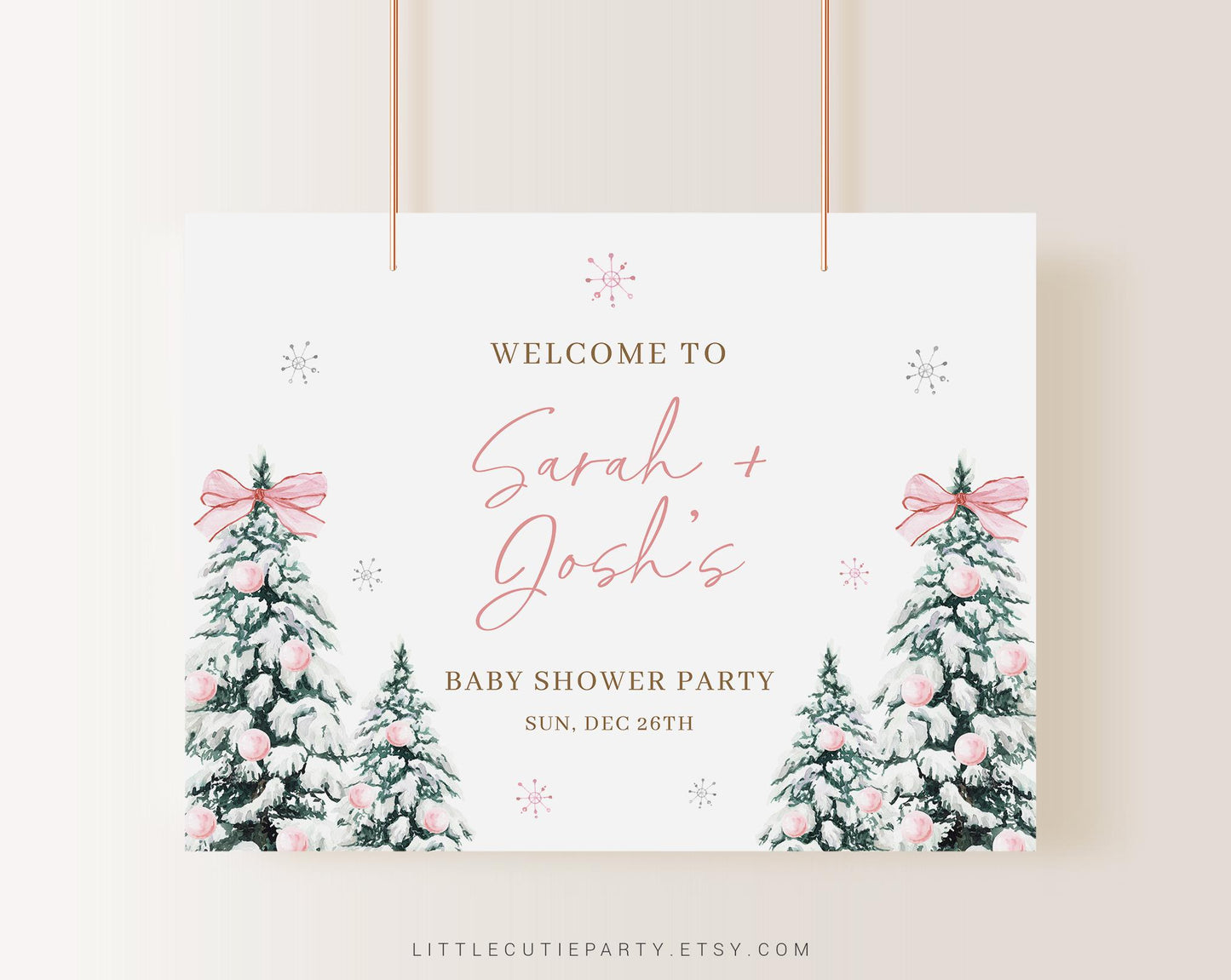Editable Baby Its Cold Outside Pink Baby Shower Backdrop, Winter Girl Baby Shower Banner, Shower Sign for Baby Girl Banner Sign PWINBS001