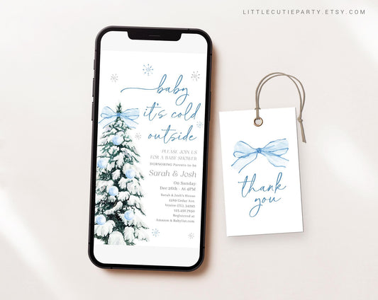 Editable Baby Its Cold Outside Blue Baby Shower Invite, Winter Boy Baby Shower Invite, Digital Invitation Evite for Baby Boy BWINBS001