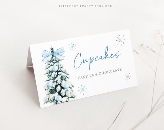 Editable Baby Its Cold Outside Blue Food Labels, Food Tent cards, Folded Food Cards for Winter Boy Baby Shower Decorations Theme BWINBS001