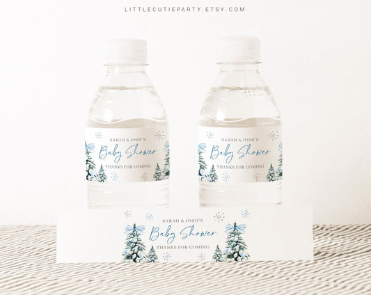 Editable Baby Its Cold Outside Blue Baby Shower Water Bottle Labels, Bottle Label for Winter Boy Baby Shower Theme Decorations BWINBS001