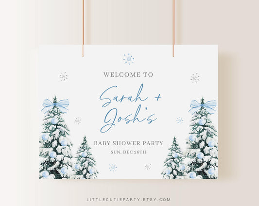 Editable Baby Its Cold Outside Blue Baby Shower Backdrop, Winter Boy Baby Shower Banner, Shower Sign for Baby Boy Banner Sign BWINBS001