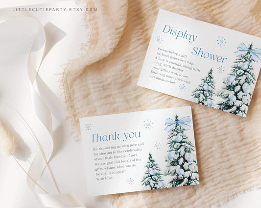 Editable Baby Its Cold Outside Blue Baby Shower Thank you Card, Winter Boy Baby Shower Display Card for Boy Baby Shower Decor BWINBS001