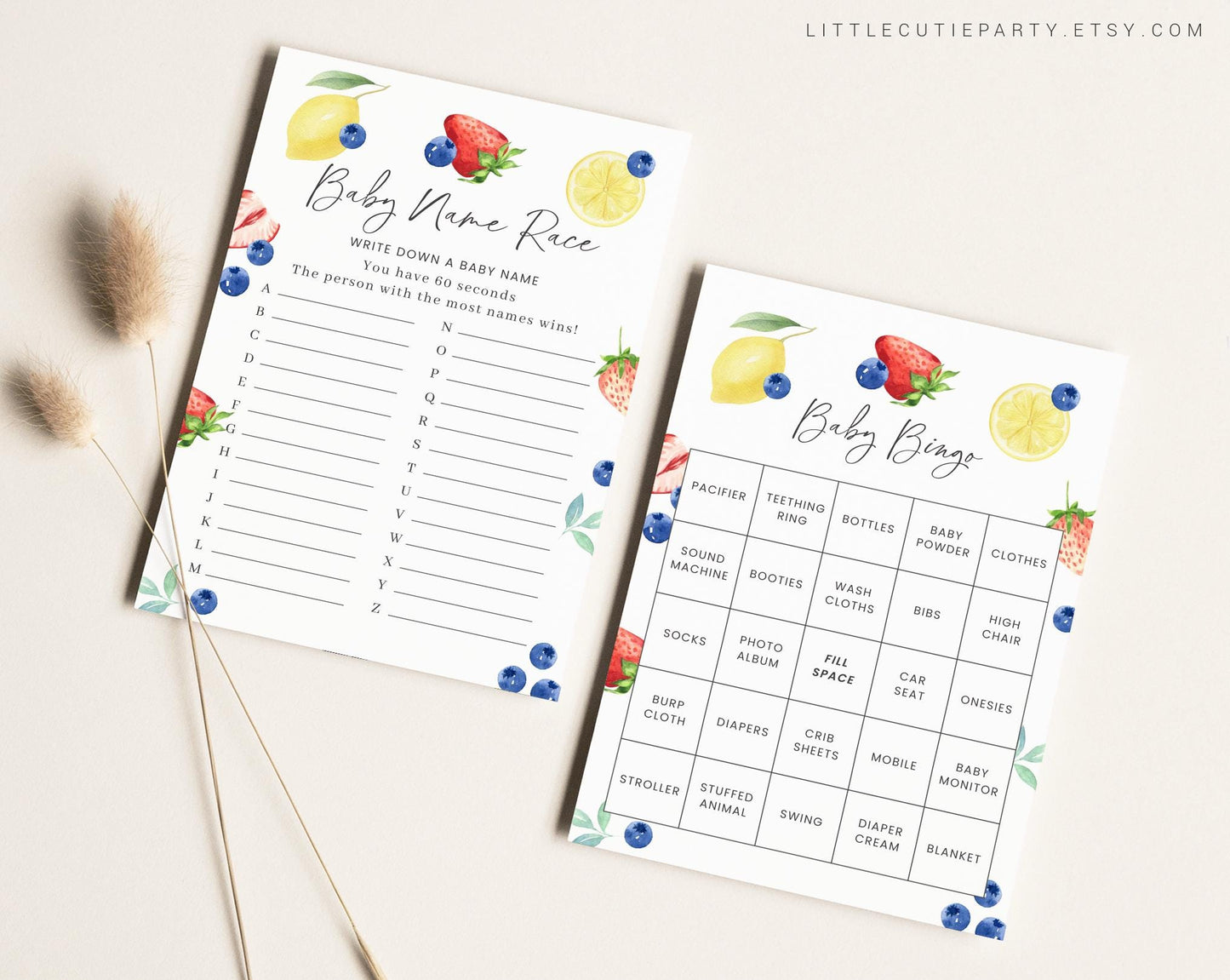 10 Editable Blueberry Lemon Strawberry Baby Shower Games, Gender Neutral Baby Shower Games Bundle, Blueberry Lemon Strawberry Game BLEMBS002