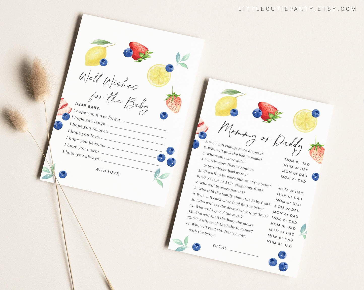 10 Editable Blueberry Lemon Strawberry Baby Shower Games, Gender Neutral Baby Shower Games Bundle, Blueberry Lemon Strawberry Game BLEMBS002
