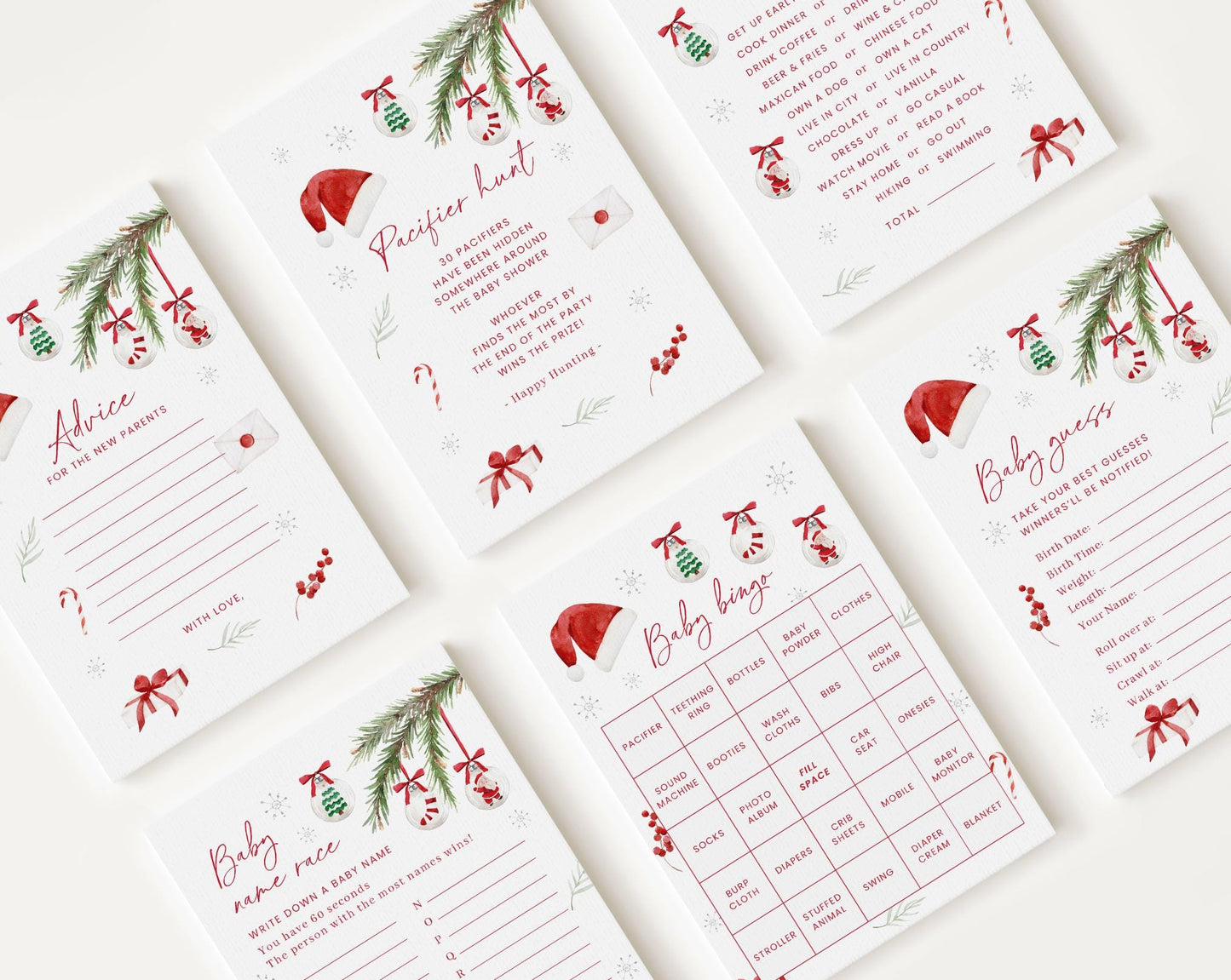 10 Editable Christmas Baby Shower Game Bundle, Santa Baby Shower Games Bundle, Christmas Winter Baby Shower Party Games SNTBS002