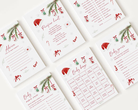 10 Editable Christmas Baby Shower Game Bundle, Santa Baby Shower Games Bundle, Christmas Winter Baby Shower Party Games SNTBS002