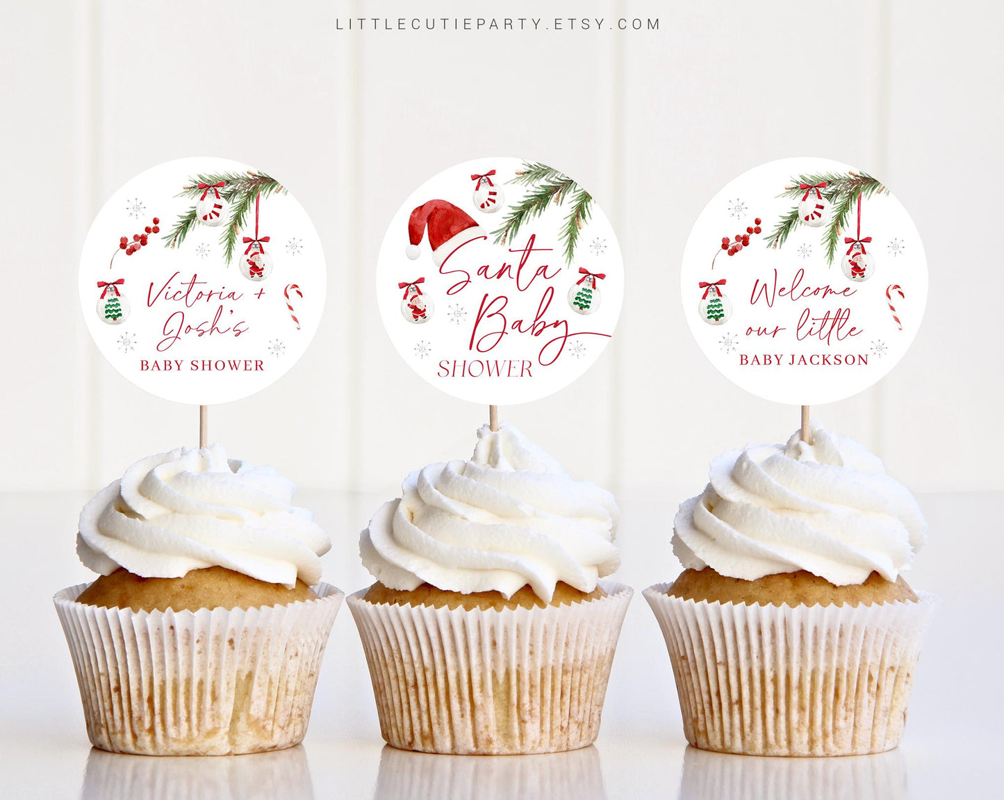 Editable Christmas Baby Cake Toppers, Santa Baby Shower Cupcake Toppers, Baby Shower Cake Topper, Cake Topper Decorations SNTBS002