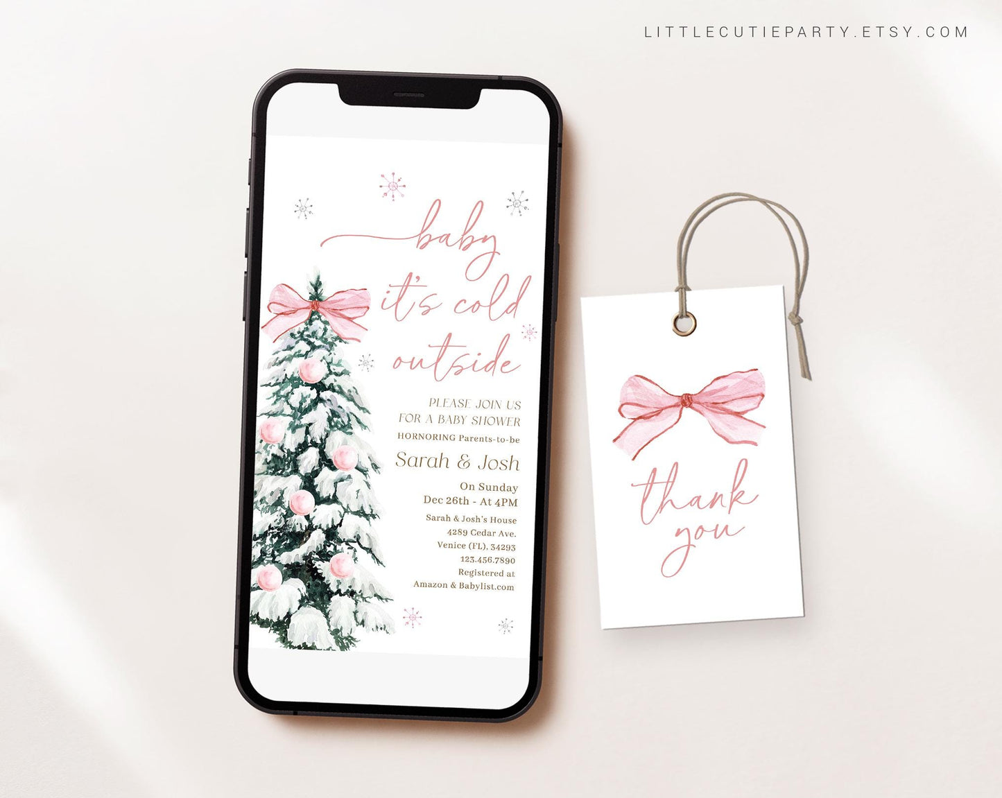 Editable Baby Its Cold Outside Pink Baby Shower Invite, Winter Girl Baby Shower Invite, Digital Invitation Evite for Baby Girl PWINBS001