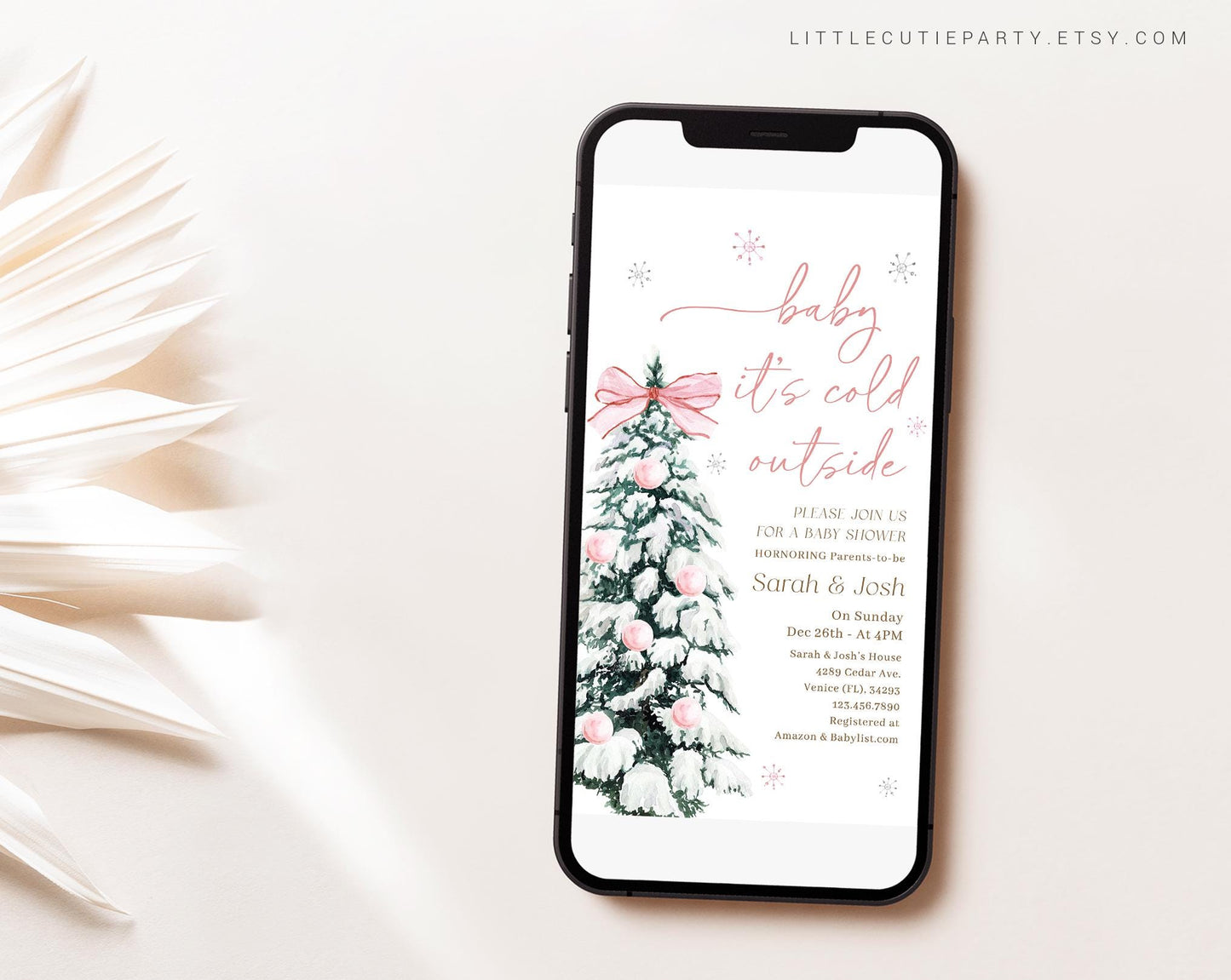 Editable Baby Its Cold Outside Pink Baby Shower Invite, Winter Girl Baby Shower Invite, Digital Invitation Evite for Baby Girl PWINBS001