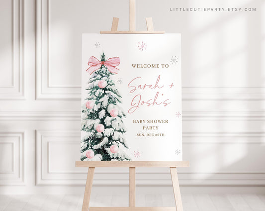 Editable Baby Its Cold Outside Pink Baby Shower Welcome Sign, Winter Girl Baby Shower Sign, Welcome Board, Baby Girl Welcome Sign PWINBS001
